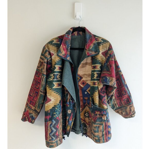 Southwestern Print Asymmetrical Jacket - Picture 1 of 9